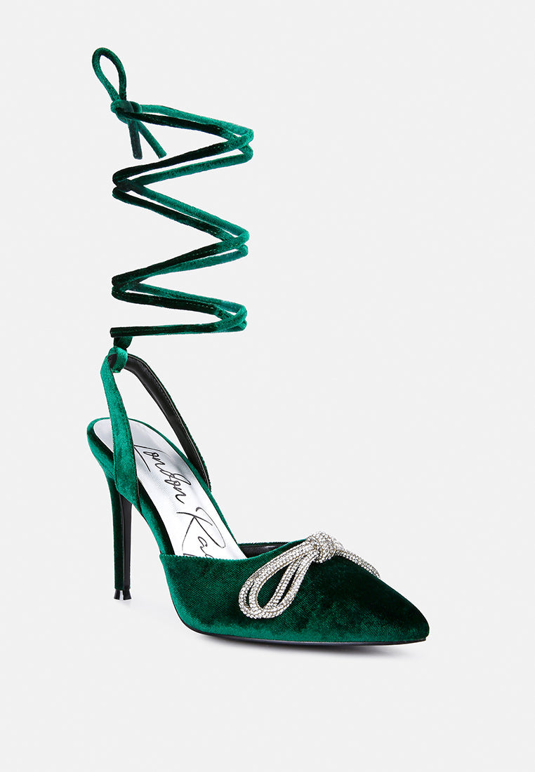 Big Treat Rhinestone Embellished Lace Up Sandals - Glamourous Grace