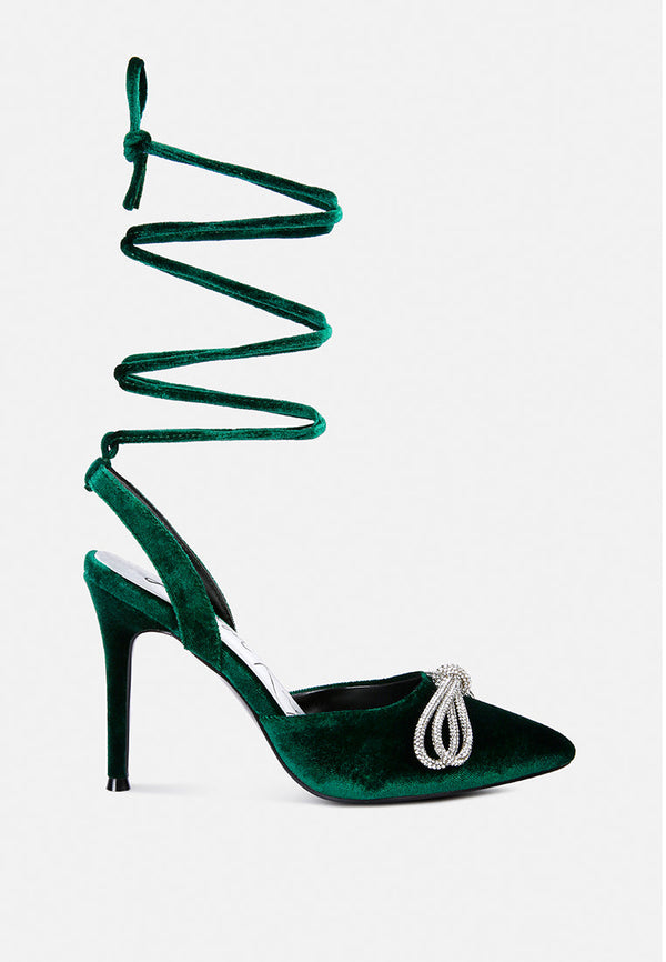 Big Treat Rhinestone Embellished Lace Up Sandals - Glamourous Grace