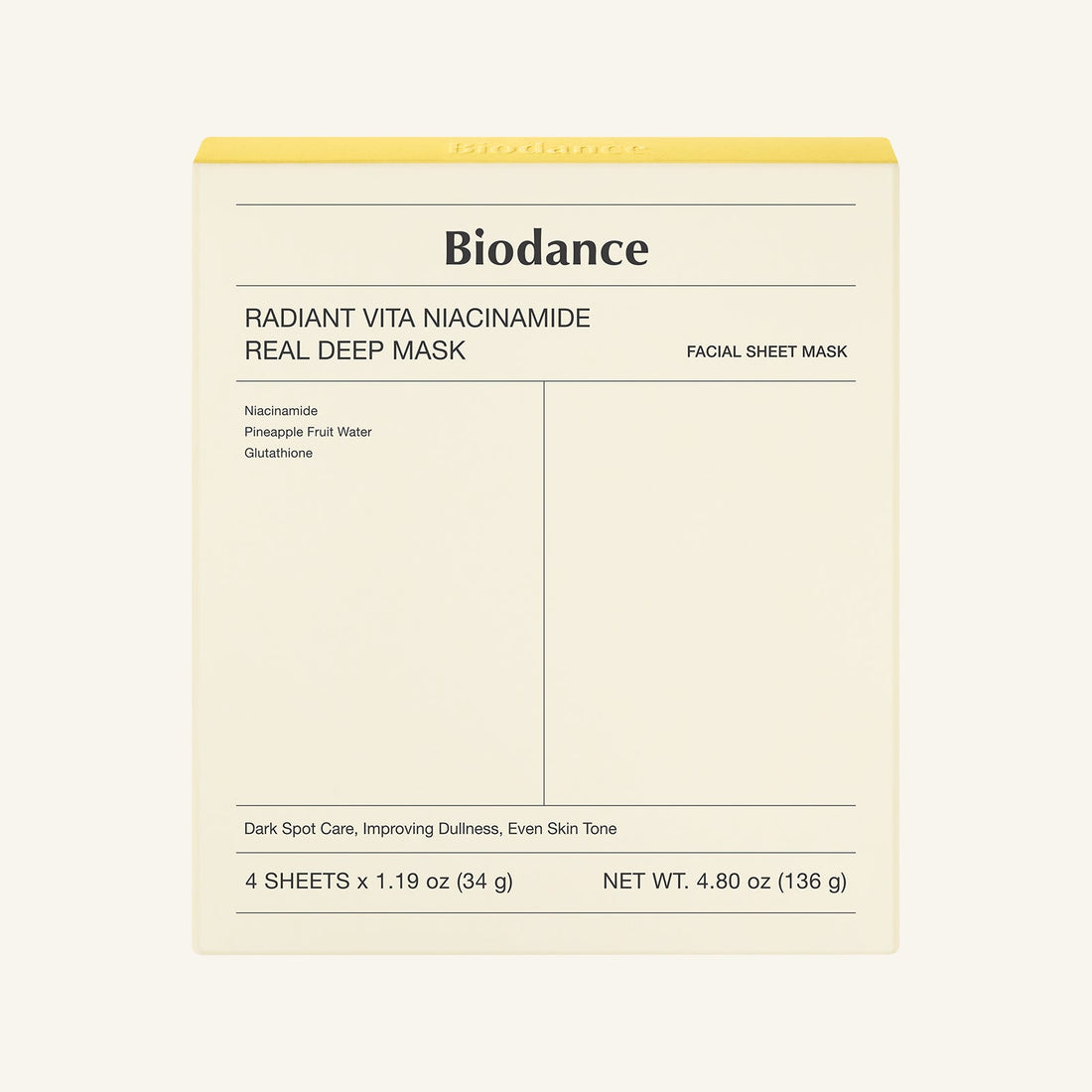 Biodance Radiant Vita Niacinamide Real Deep Mask 34g X 4ea - Glamourous Grace