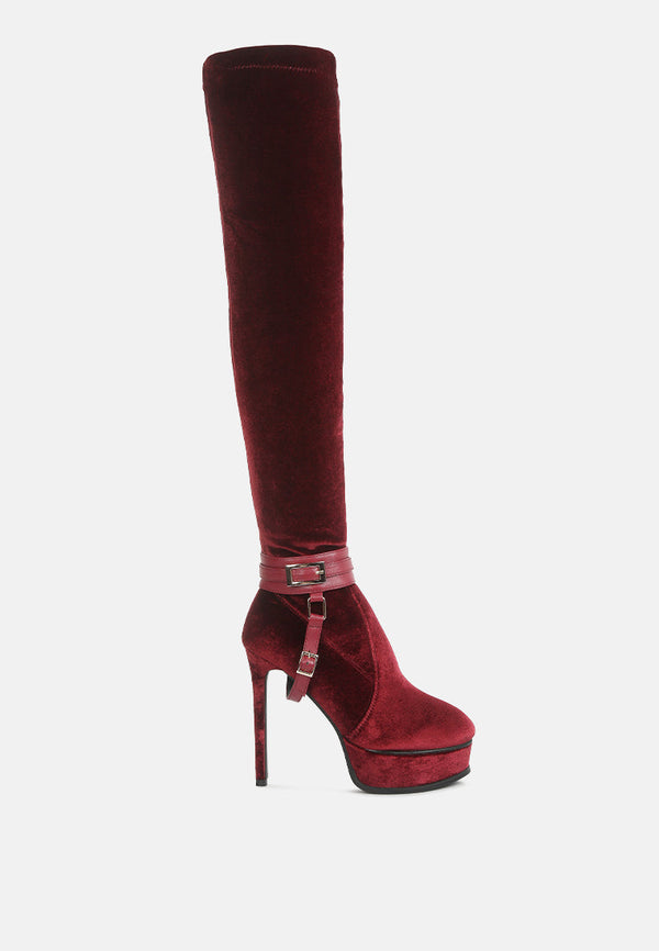 Bison High Heeled Long Velvet Boots - Glamourous Grace