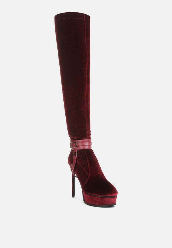 Bison High Heeled Long Velvet Boots - Glamourous Grace