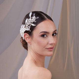 Resin Flower and Pearl Wedding Hair Vine - Glamourous Grace