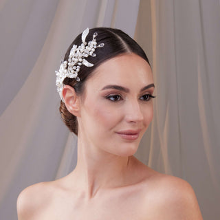 Resin Flower and Pearl Wedding Hair Vine - Glamourous Grace