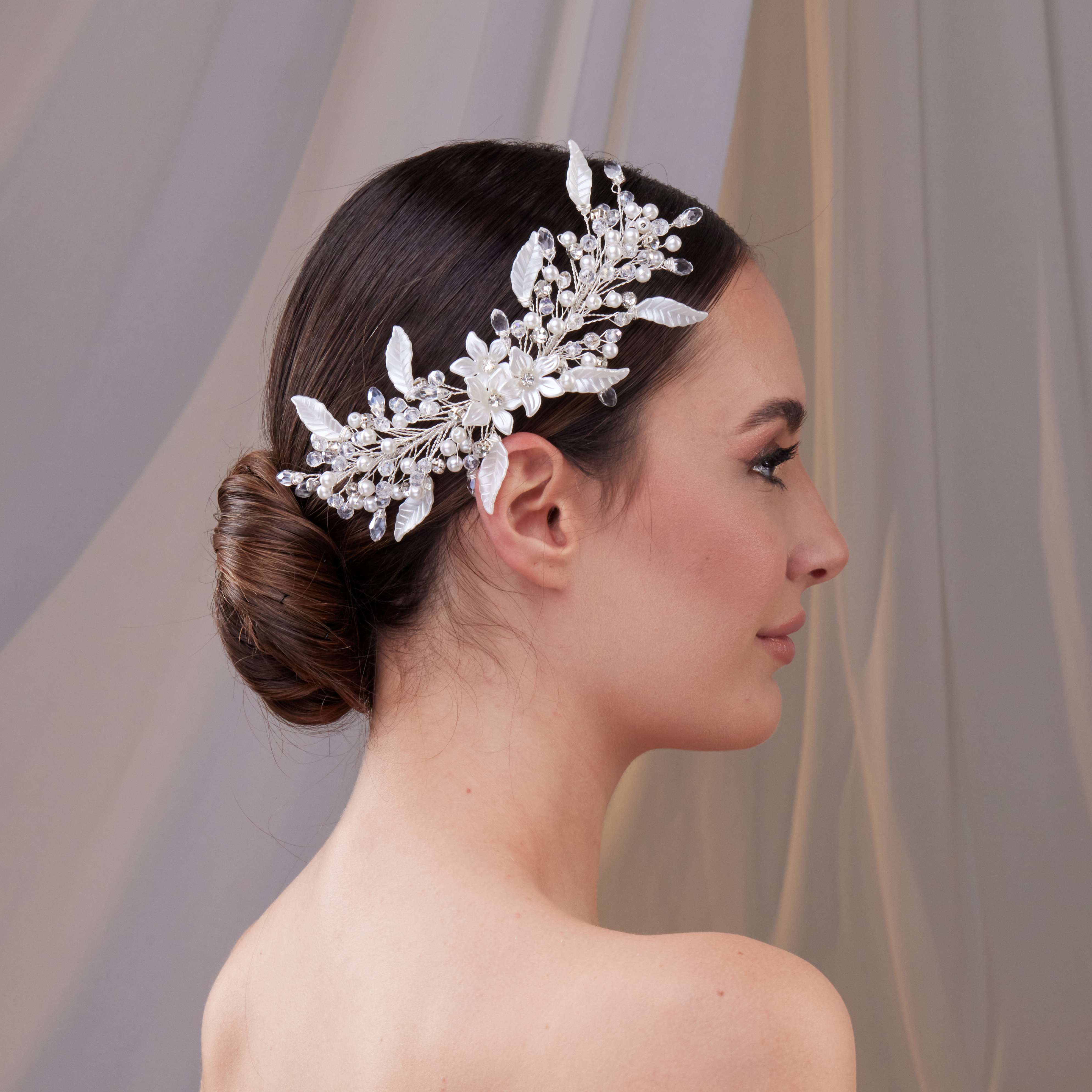 Resin Flower and Pearl Wedding Hair Vine - Glamourous Grace