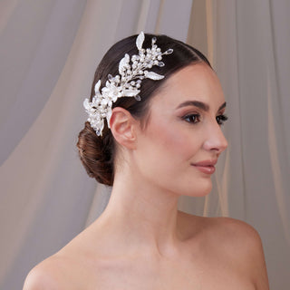 Resin Flower and Pearl Wedding Hair Vine - Glamourous Grace