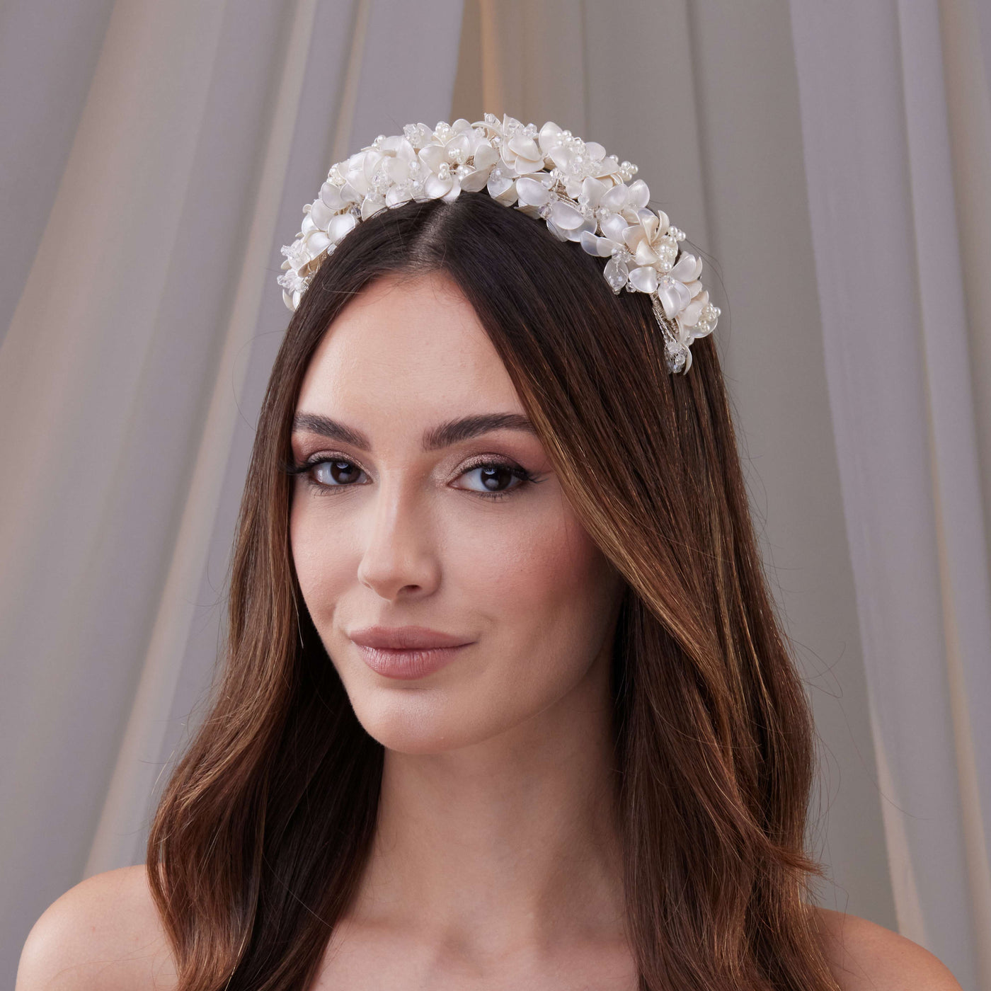 Handmade Pearl and Resin Flower Wedding Hair Band - Glamourous Grace