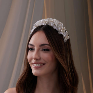 Handmade Pearl and Resin Flower Wedding Hair Band - Glamourous Grace