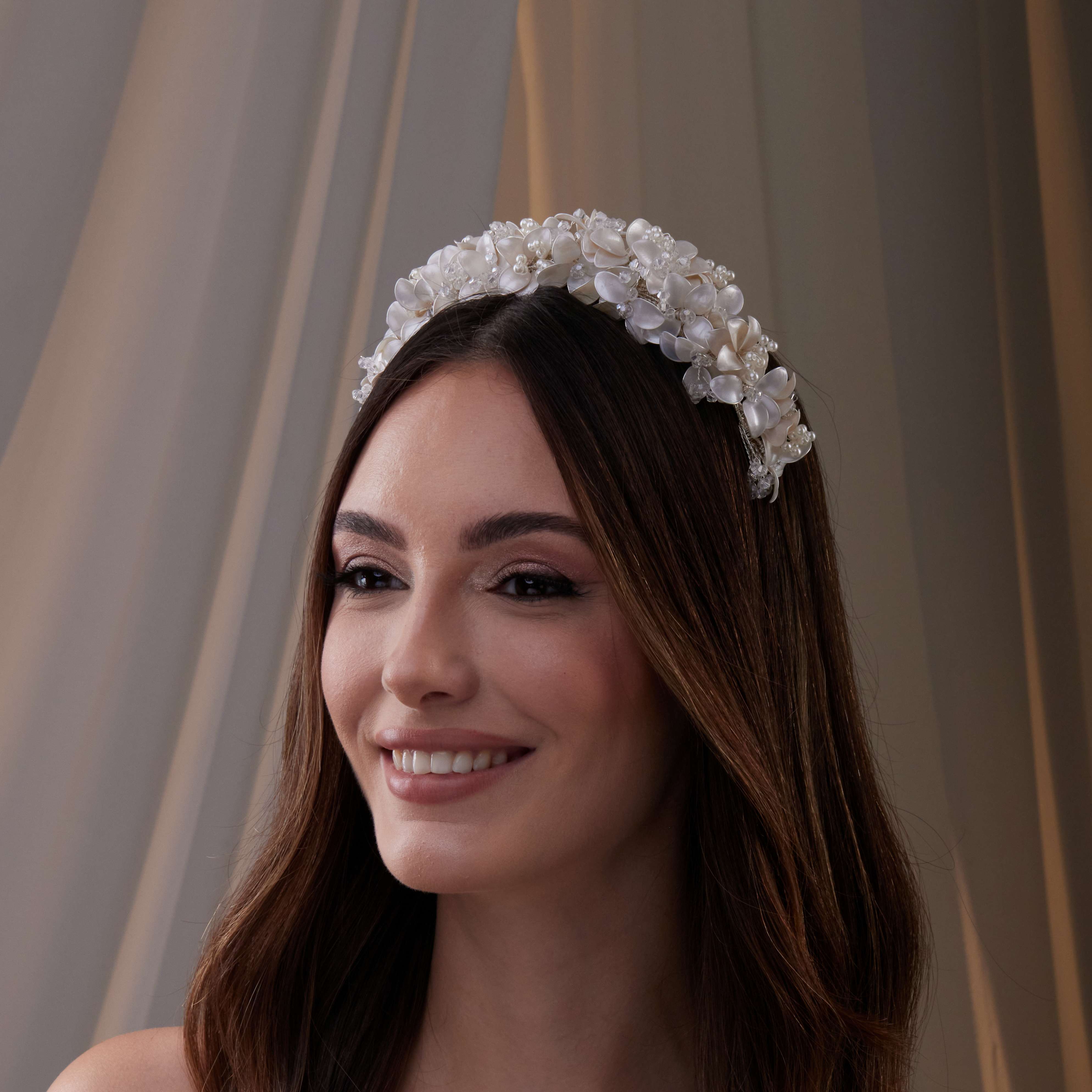 Handmade Pearl and Resin Flower Wedding Hair Band - Glamourous Grace