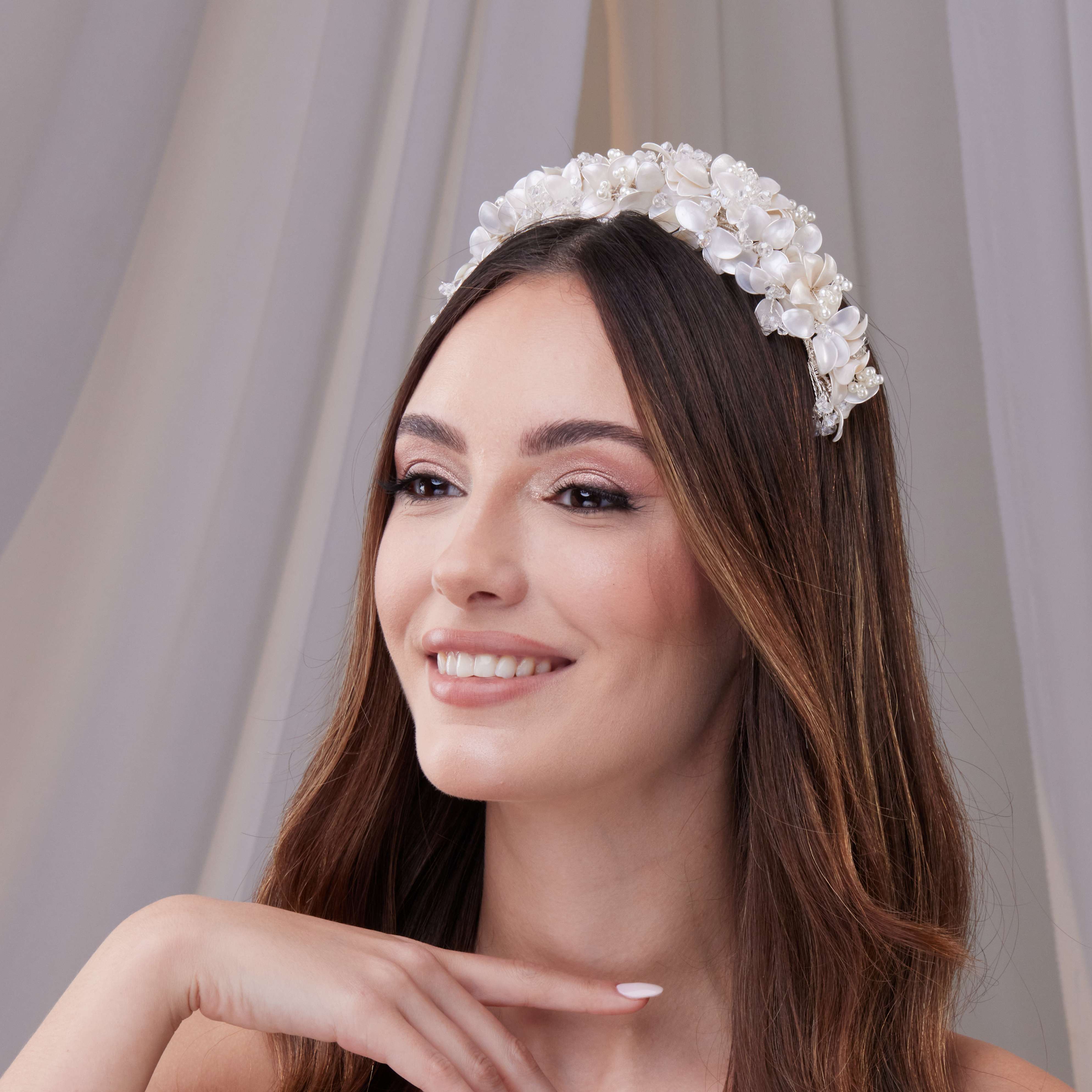 Handmade Pearl and Resin Flower Wedding Hair Band - Glamourous Grace