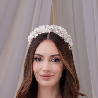 Handmade Pearl and Resin Flower Wedding Hair Band - Glamourous Grace