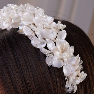 Handmade Pearl and Resin Flower Wedding Hair Band - Glamourous Grace