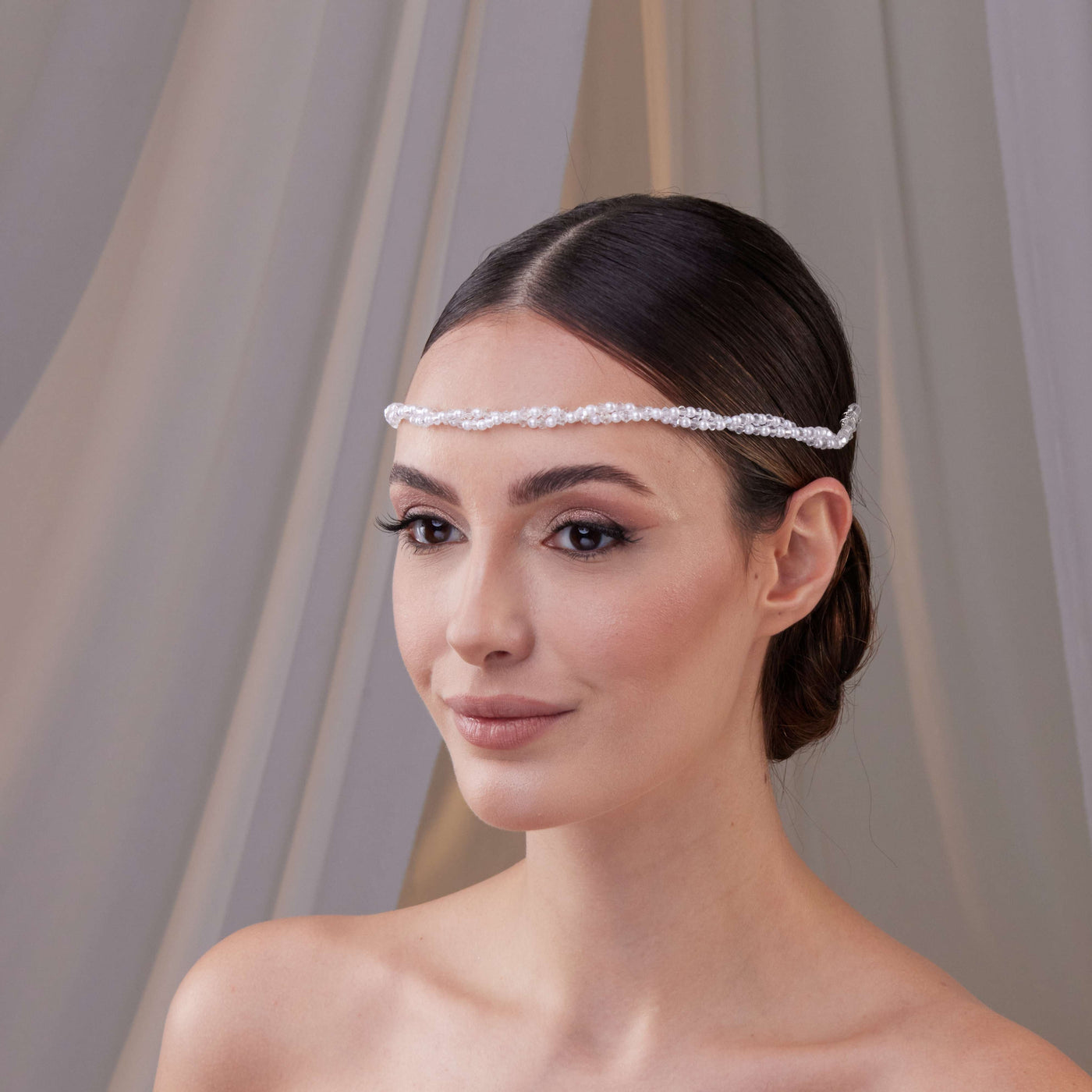 Pearl and Crystal Bridal Halo - Glamourous Grace