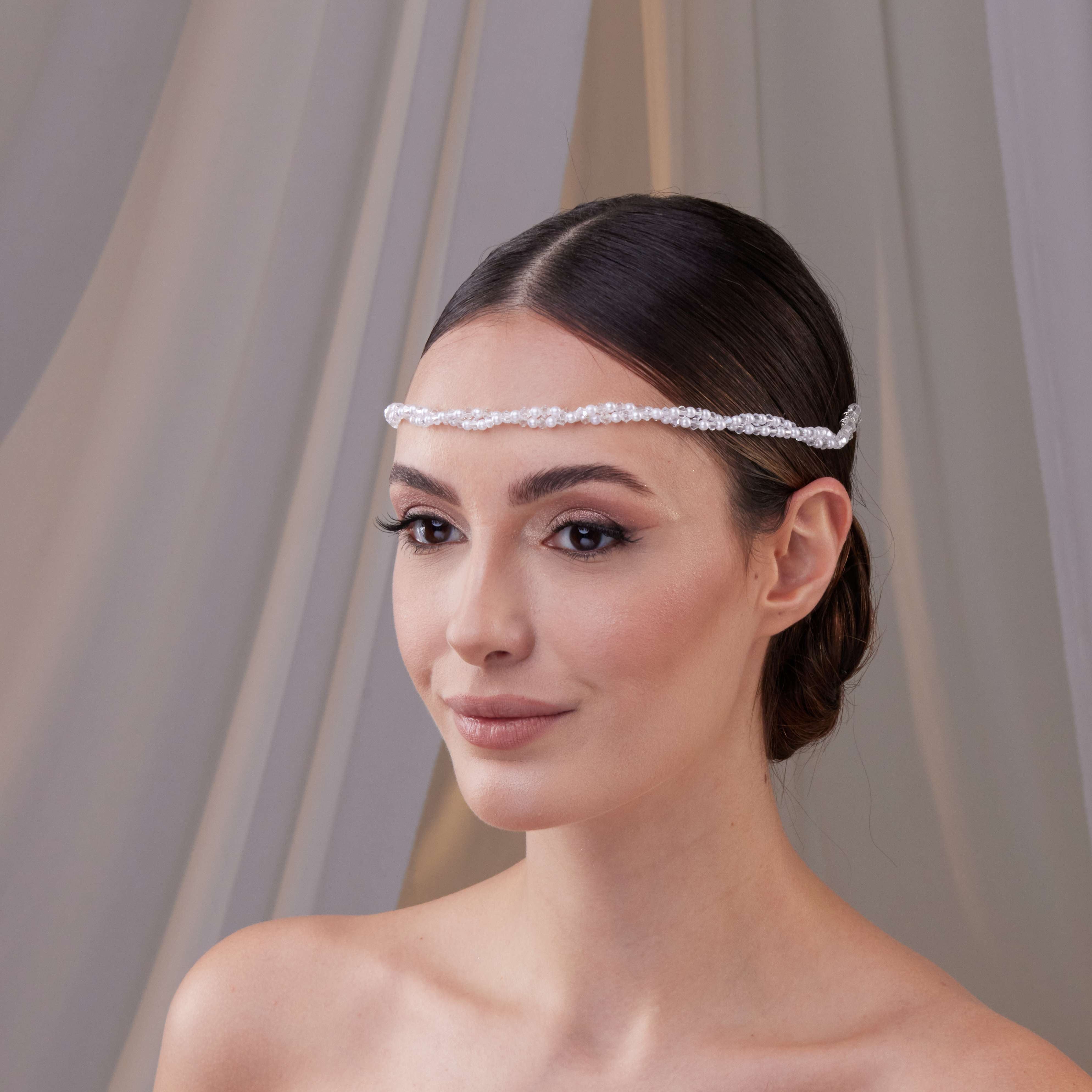 Pearl and Crystal Bridal Halo - Glamourous Grace