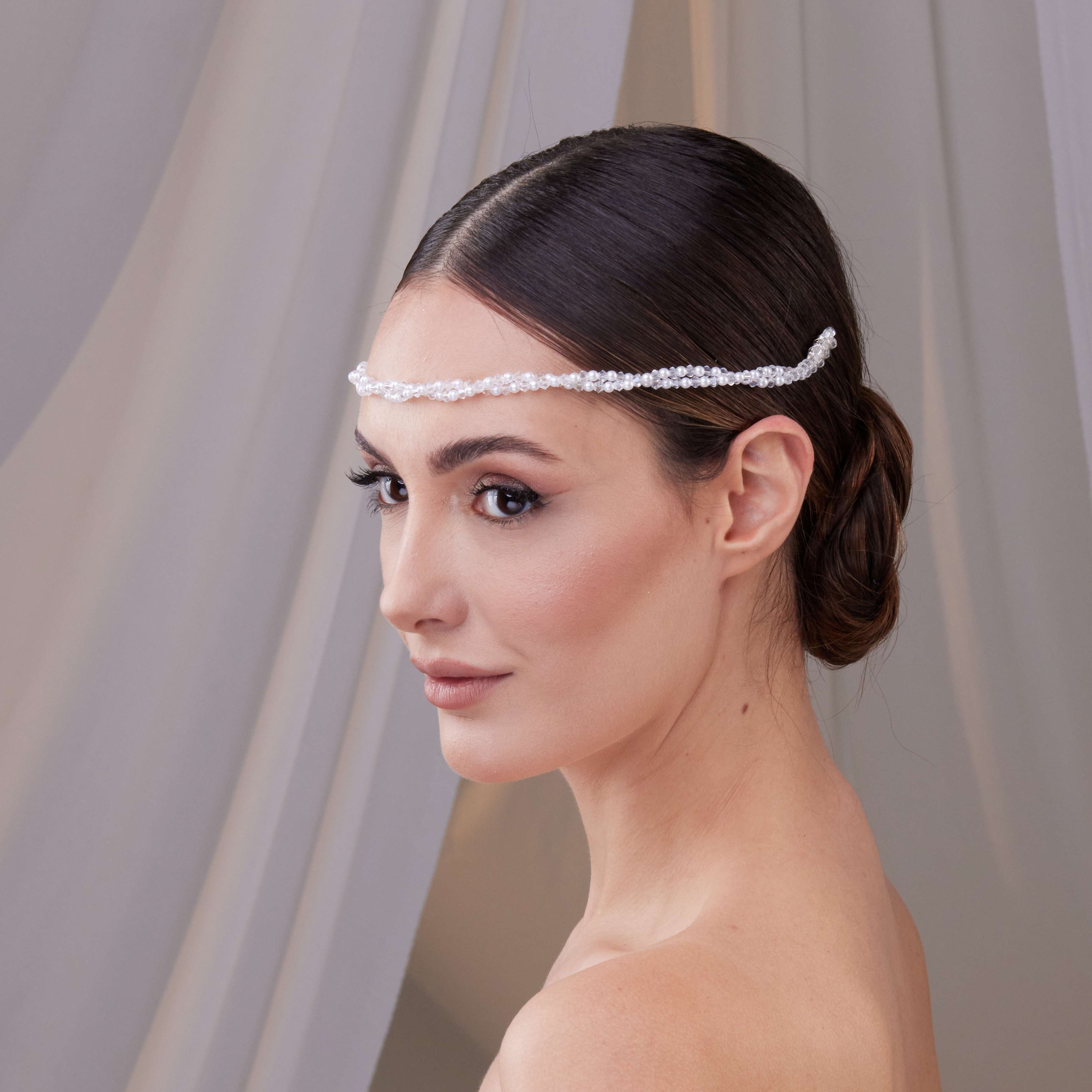 Pearl and Crystal Bridal Halo - Glamourous Grace