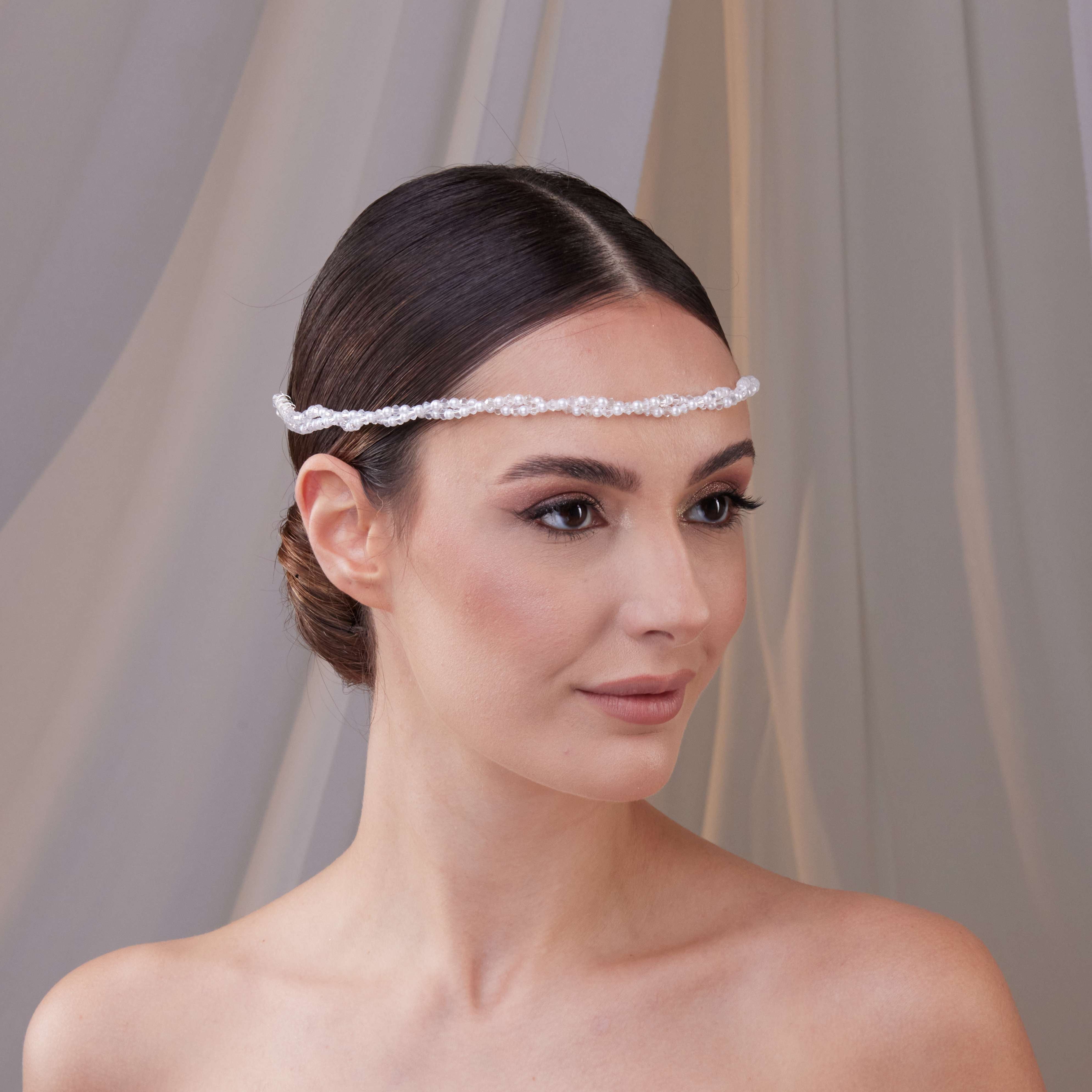 Pearl and Crystal Bridal Halo - Glamourous Grace