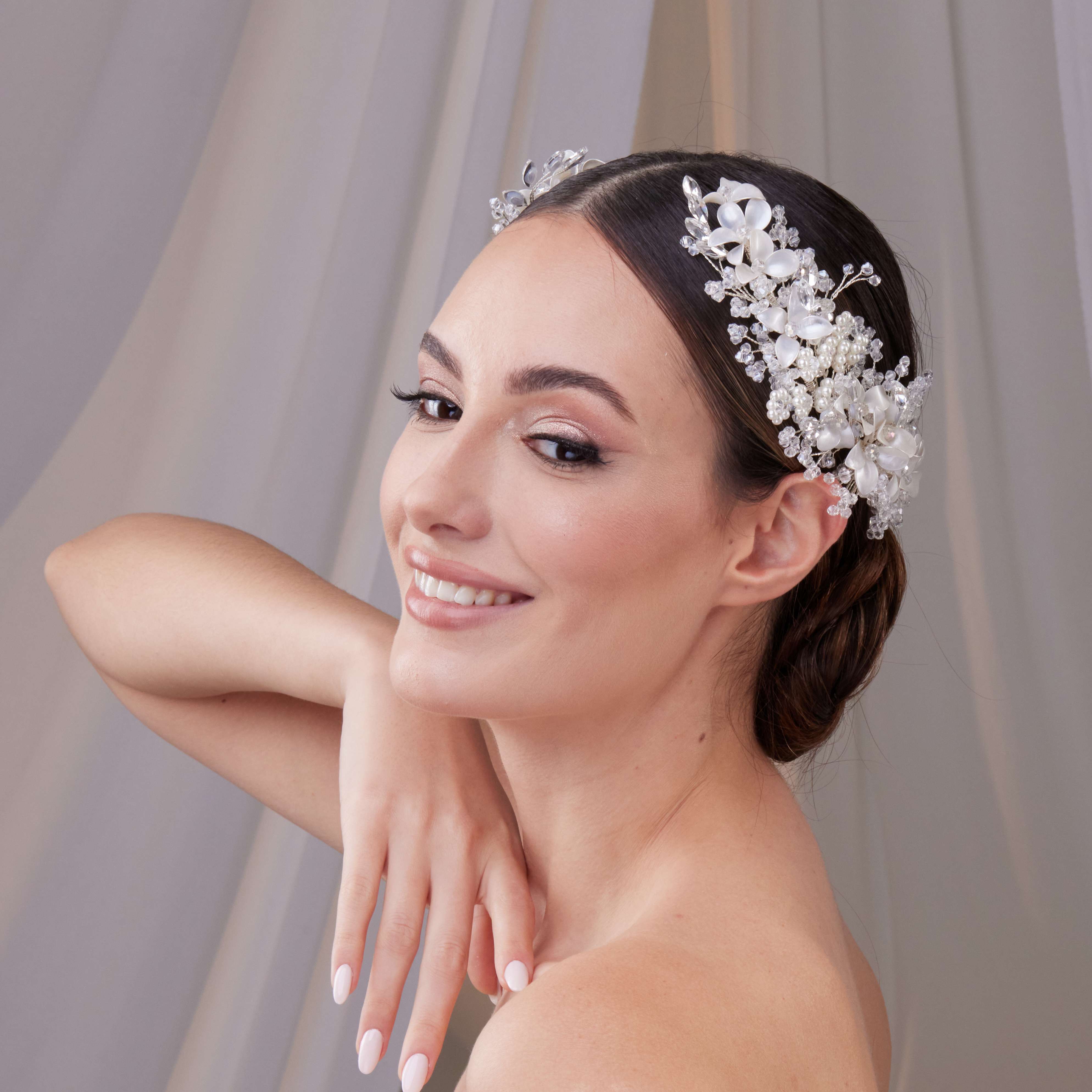 Two-Piece Flower Wedding Hair Vine Set - Glamourous Grace