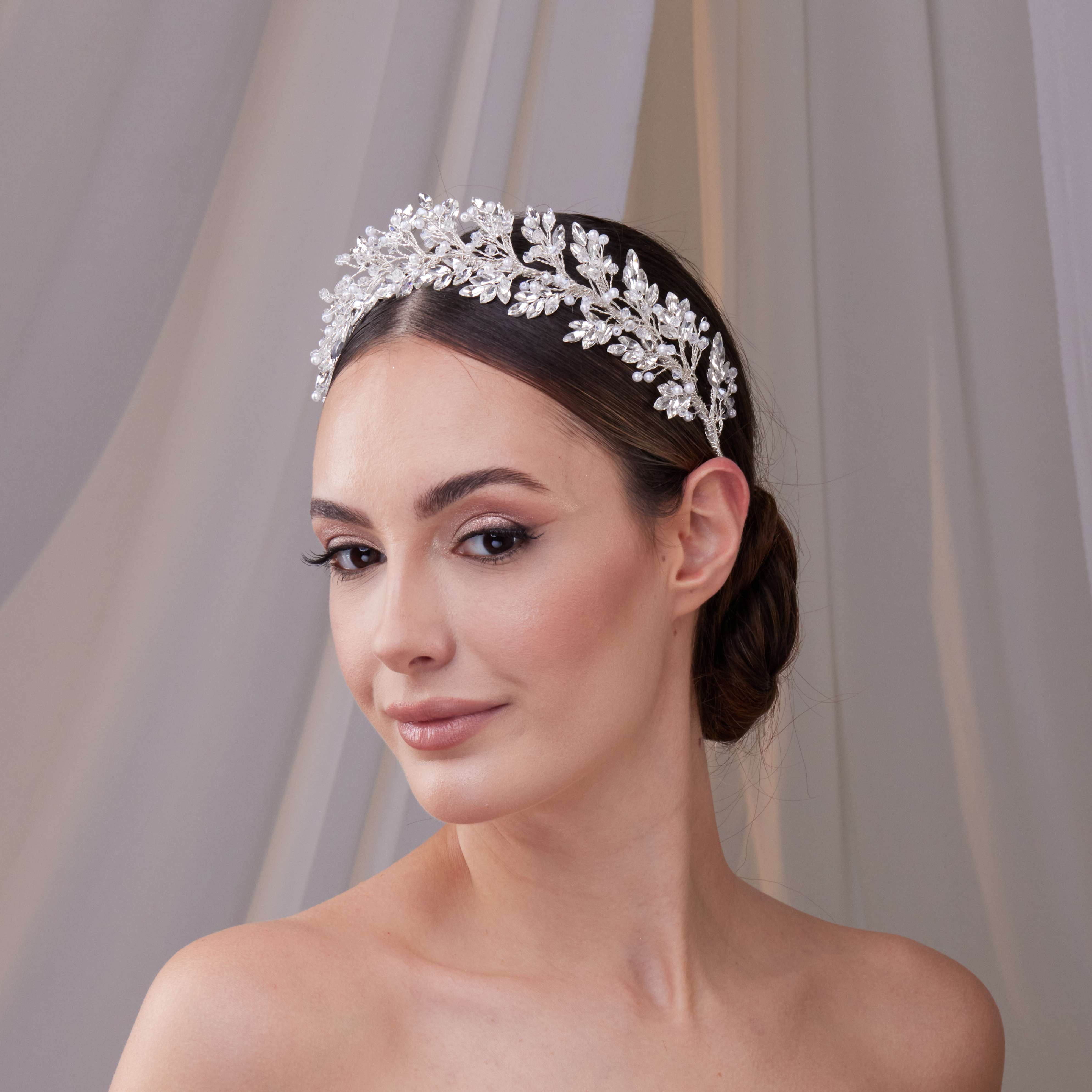 Rhinestone and Pearl Bridal Hair Band - Glamourous Grace