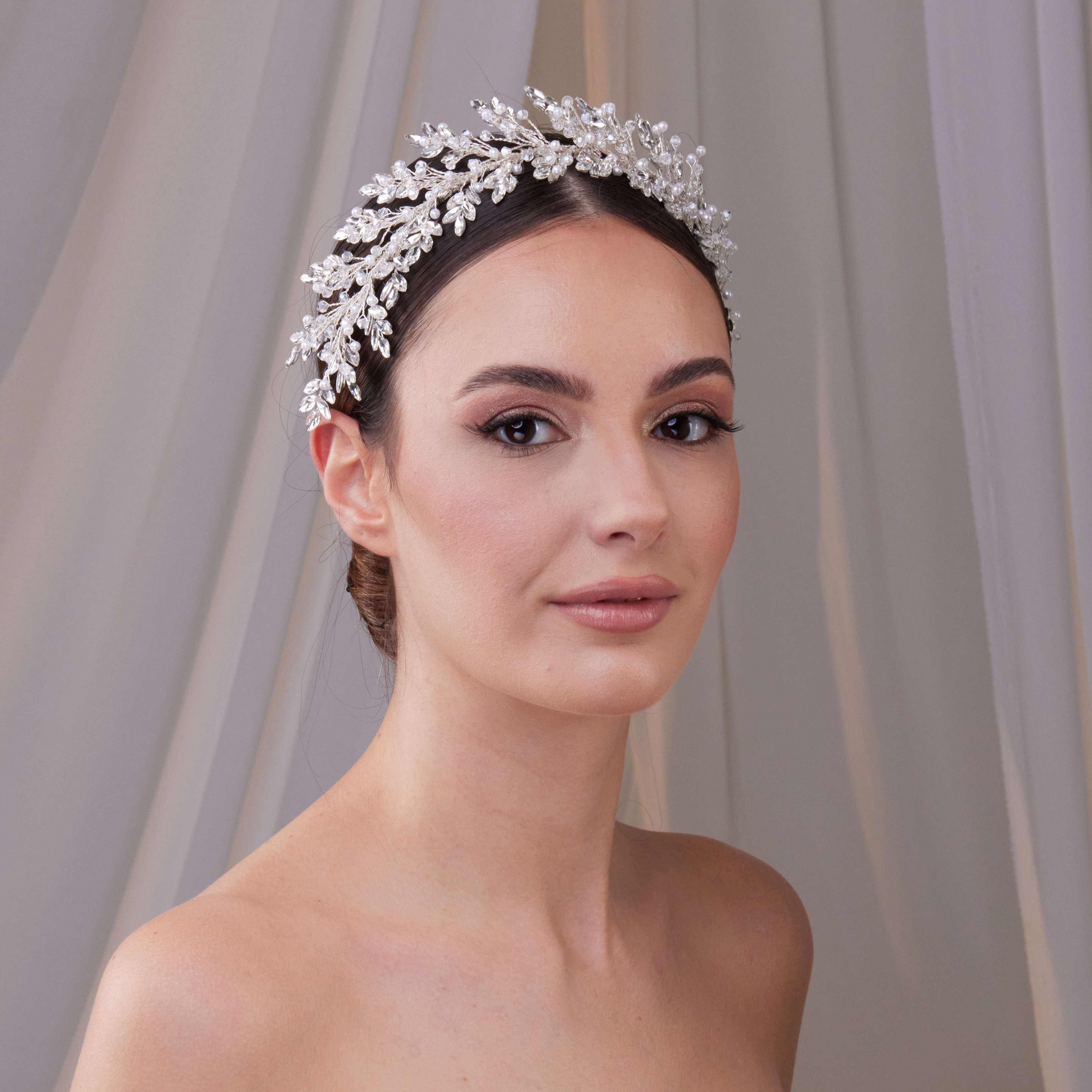 Rhinestone and Pearl Bridal Hair Band - Glamourous Grace