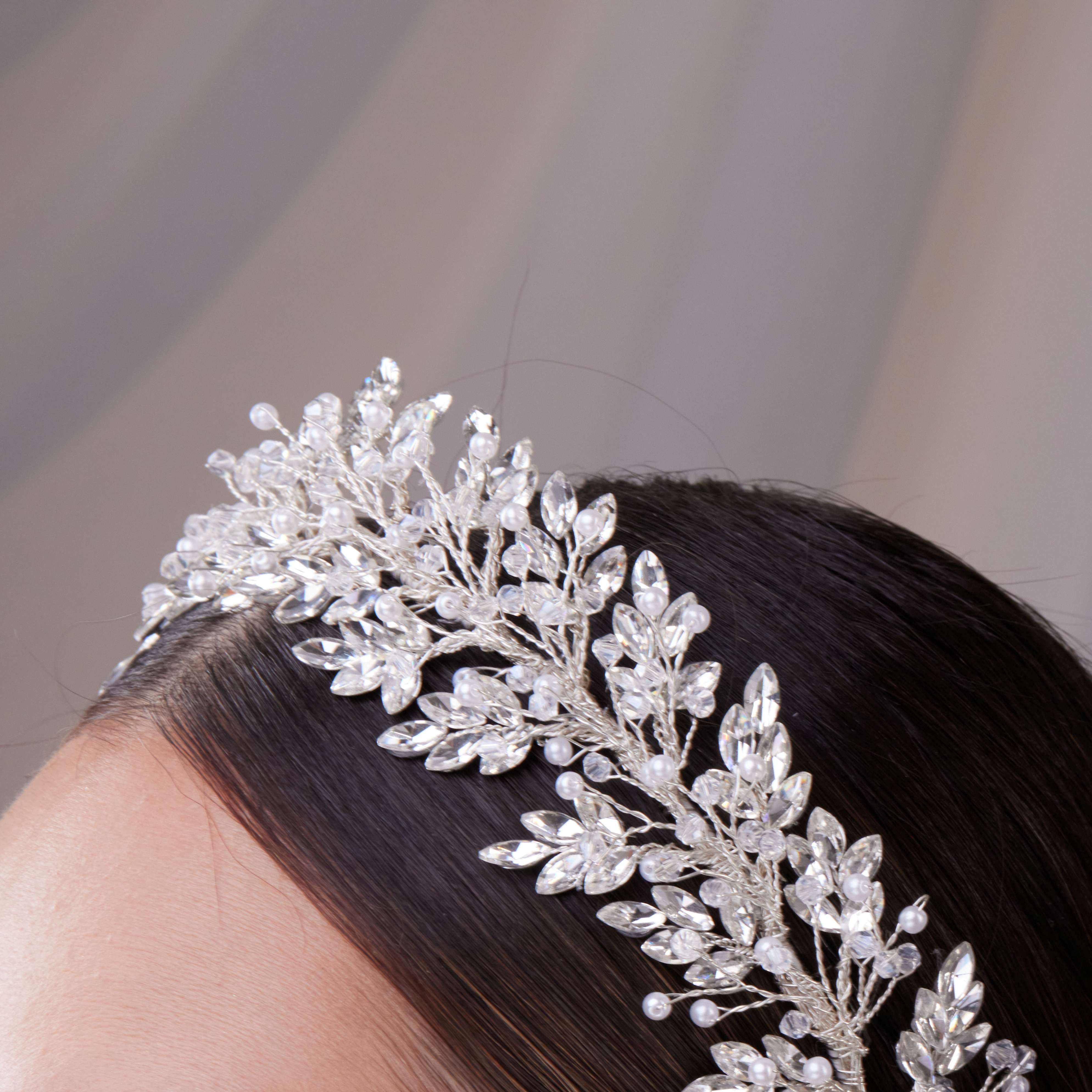 Rhinestone and Pearl Bridal Hair Band - Glamourous Grace