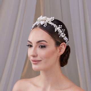 Elegant Resin and Pearl Bridal Hair Band - Glamourous Grace