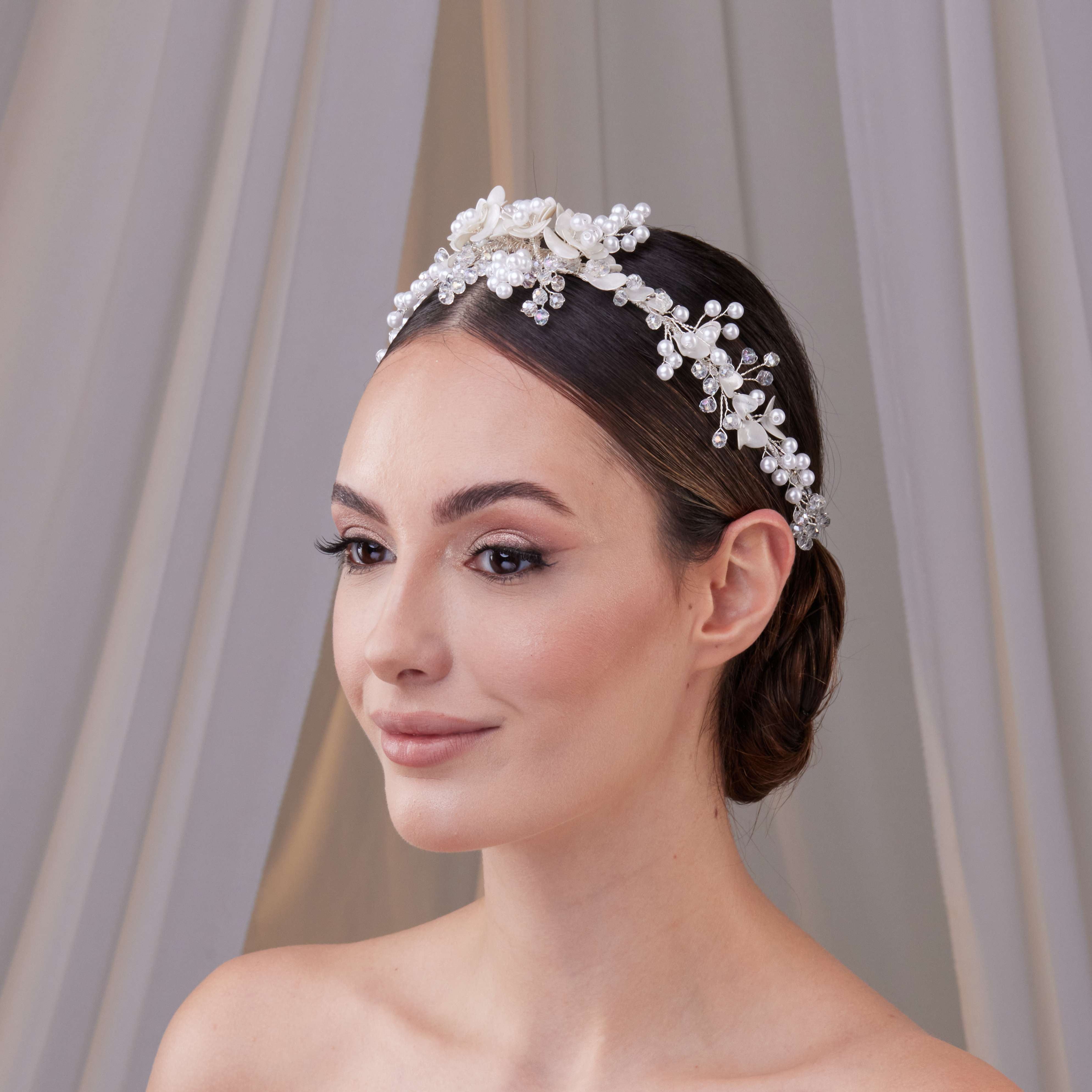 Elegant Resin and Pearl Bridal Hair Band - Glamourous Grace