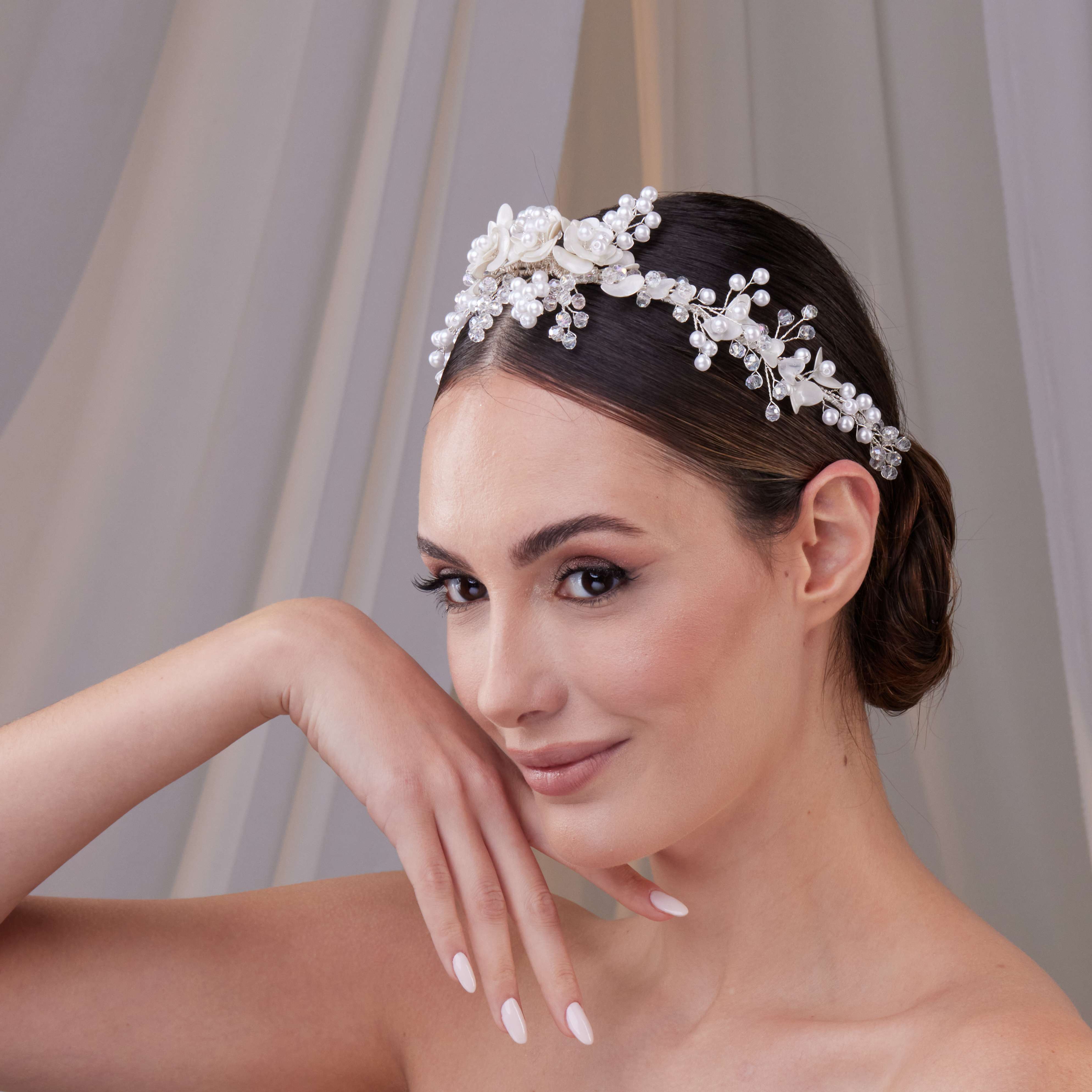 Elegant Resin and Pearl Bridal Hair Band - Glamourous Grace