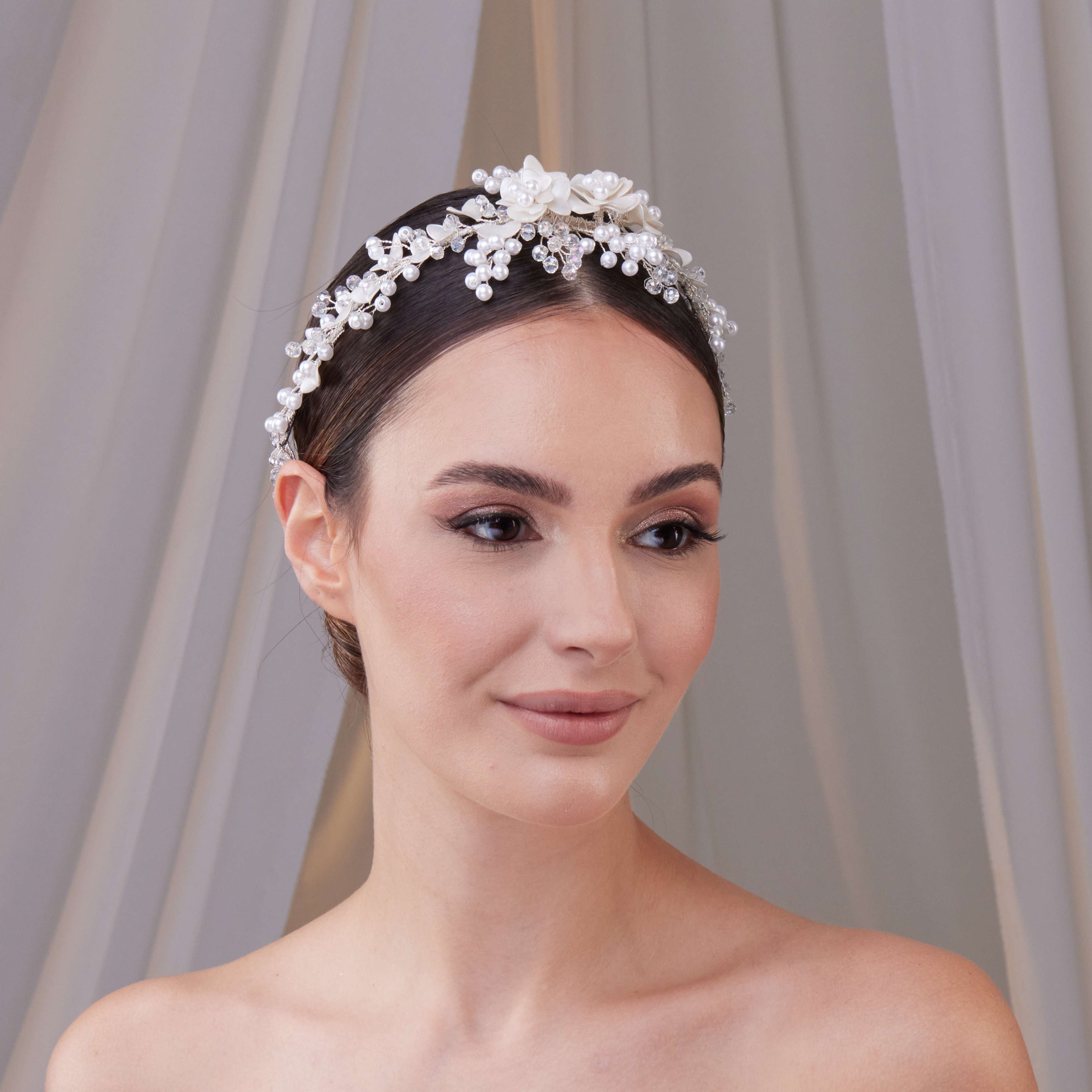 Elegant Resin and Pearl Bridal Hair Band - Glamourous Grace