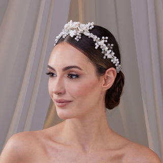 Elegant Resin and Pearl Bridal Hair Band - Glamourous Grace