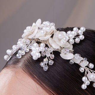 Elegant Resin and Pearl Bridal Hair Band - Glamourous Grace