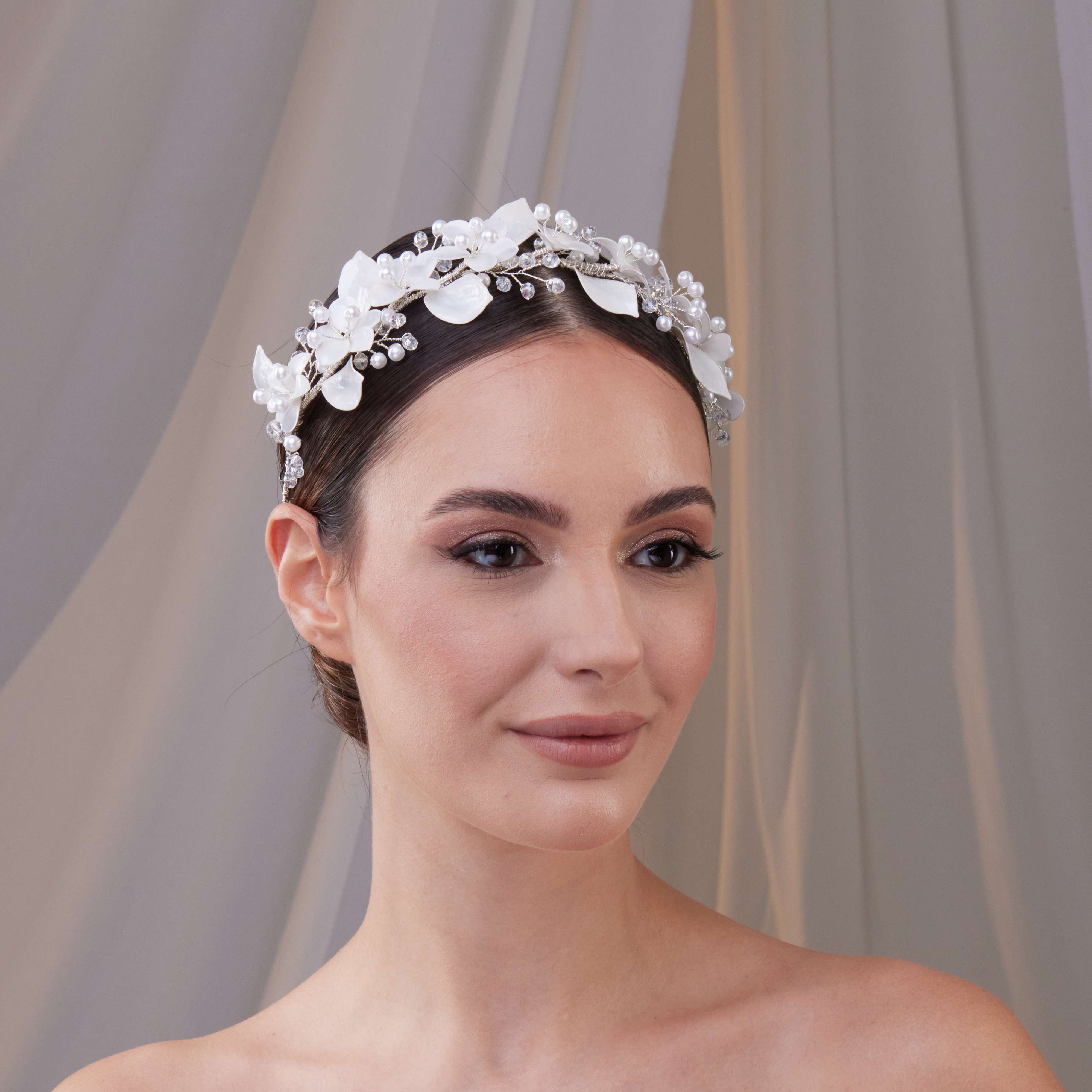 Resin Flower Bridal Hair Wreath - Glamourous Grace