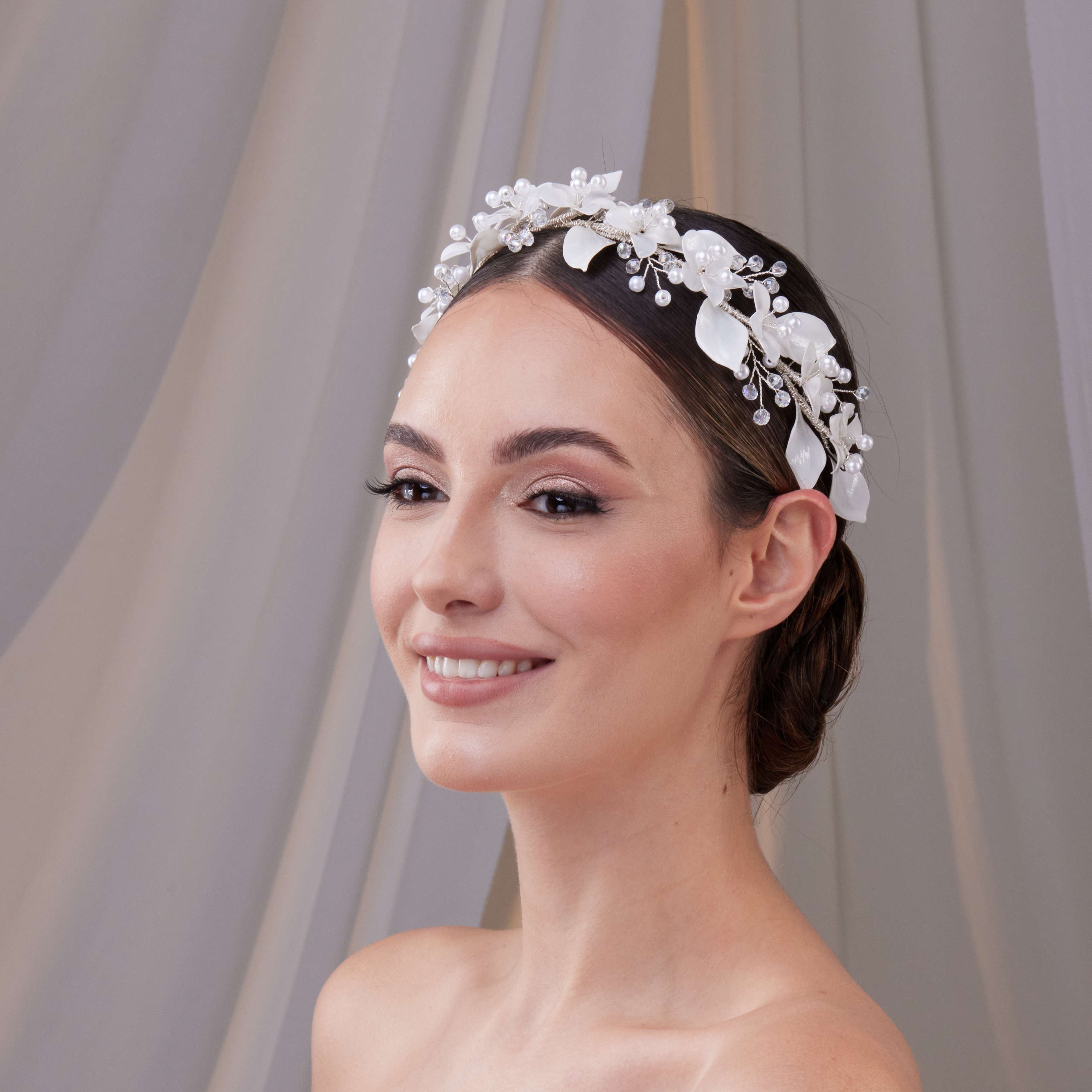 Resin Flower Bridal Hair Wreath - Glamourous Grace