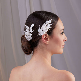 Two-Piece Resin Flower Bridal Hair Vine Set - Glamourous Grace