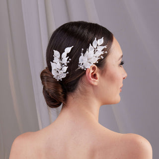 Two-Piece Resin Flower Bridal Hair Vine Set - Glamourous Grace