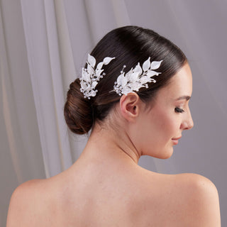 Two-Piece Resin Flower Bridal Hair Vine Set - Glamourous Grace