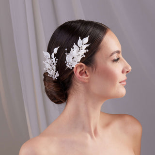 Two-Piece Resin Flower Bridal Hair Vine Set - Glamourous Grace