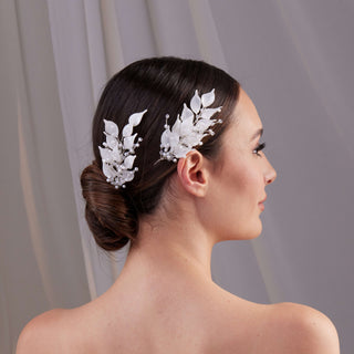 Two-Piece Resin Flower Bridal Hair Vine Set - Glamourous Grace