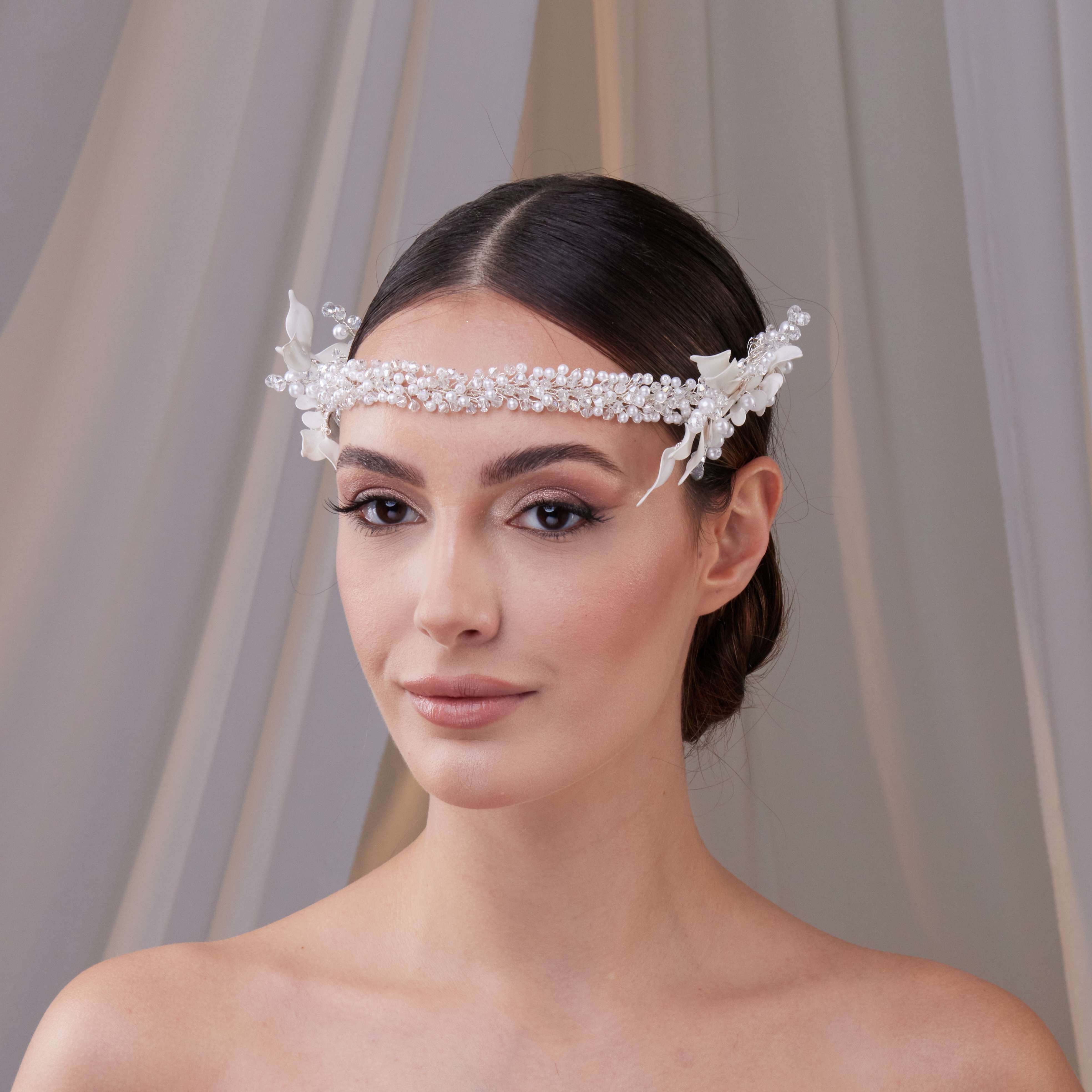 Bridal Resin Flower and Crystal Halo - Glamourous Grace