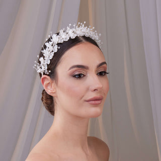 Resin Flower and Crystal Bridal Hair Wreath - Glamourous Grace