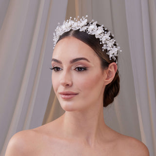 Resin Flower and Crystal Bridal Hair Wreath - Glamourous Grace