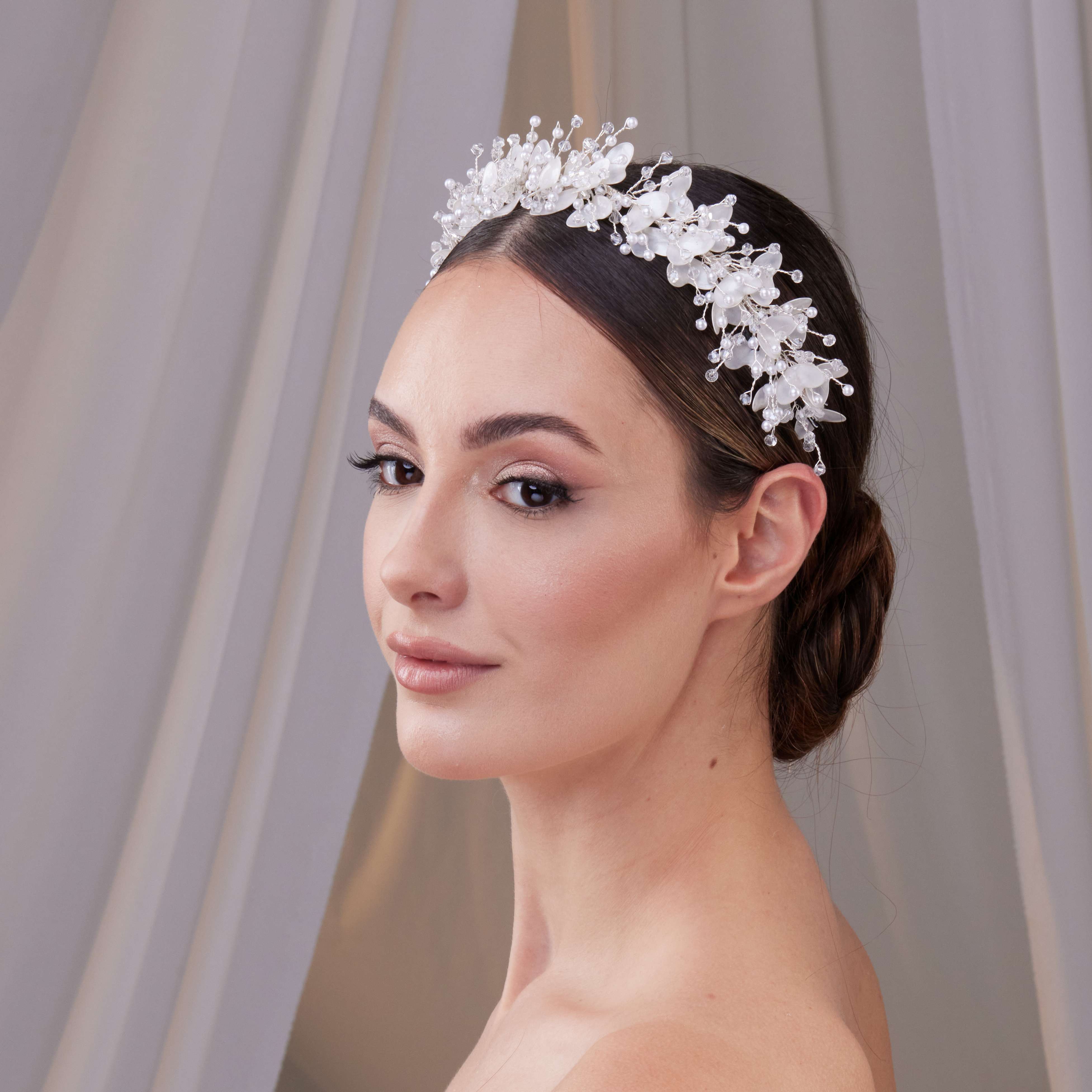 Resin Flower and Crystal Bridal Hair Wreath - Glamourous Grace