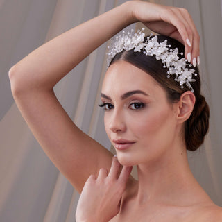 Resin Flower and Crystal Bridal Hair Wreath - Glamourous Grace