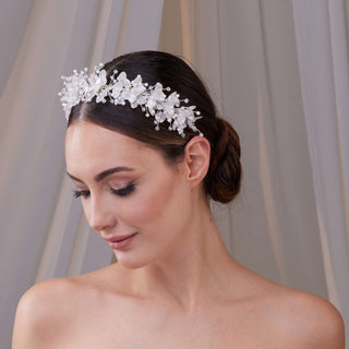 Resin Flower and Crystal Bridal Hair Wreath - Glamourous Grace
