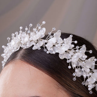 Resin Flower and Crystal Bridal Hair Wreath - Glamourous Grace
