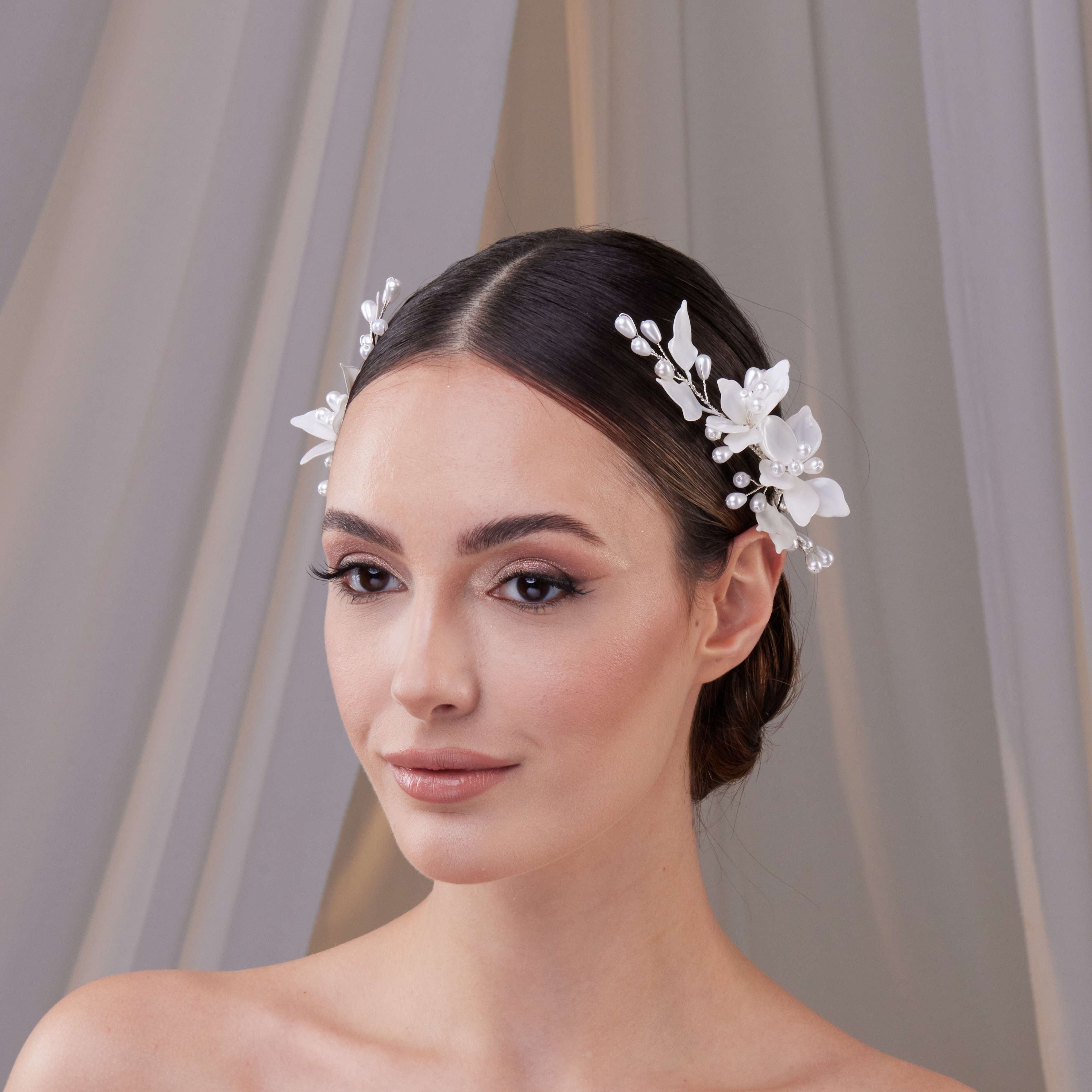 Two-Piece Resin Flower Hair Vine Set - Glamourous Grace