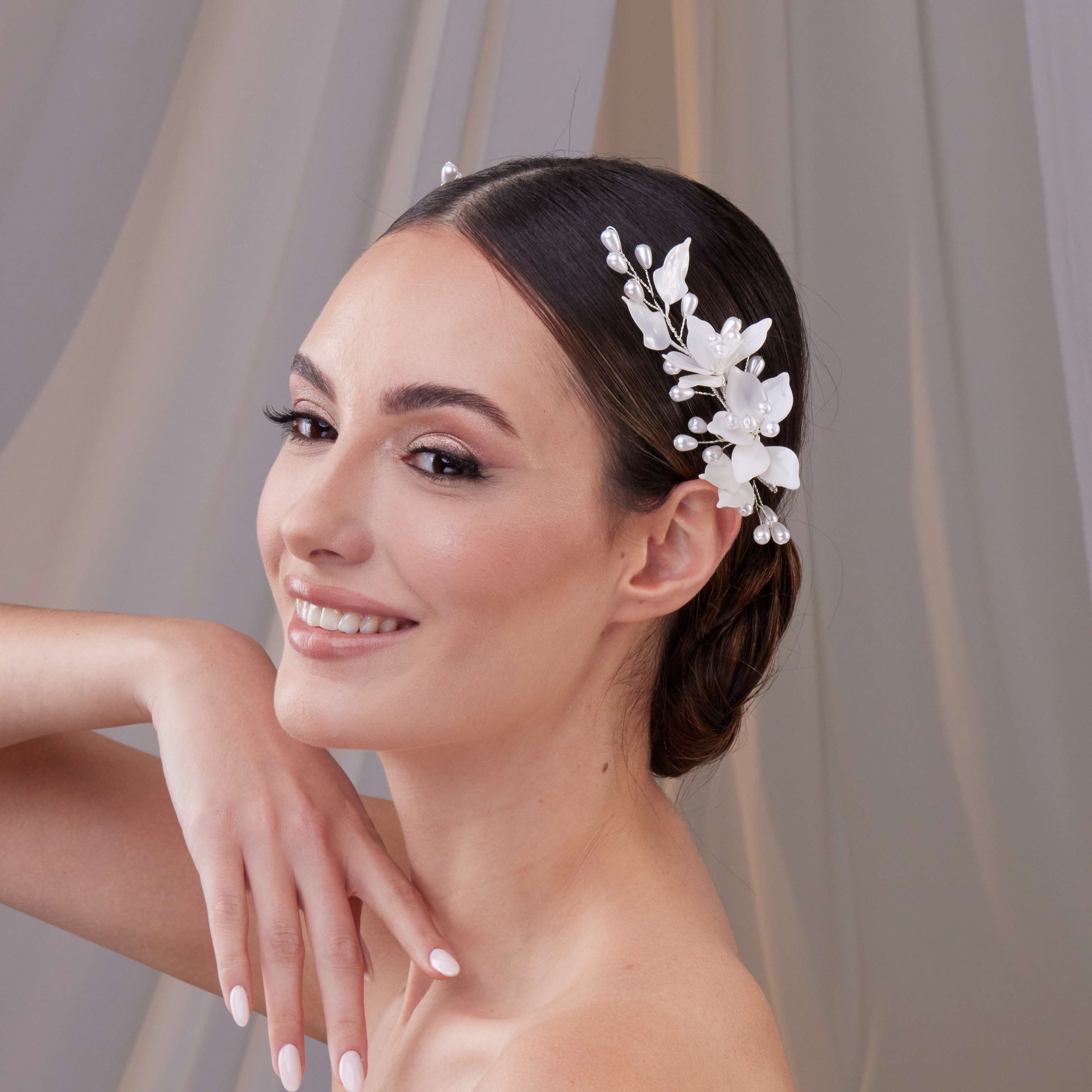 Two-Piece Resin Flower Hair Vine Set - Glamourous Grace