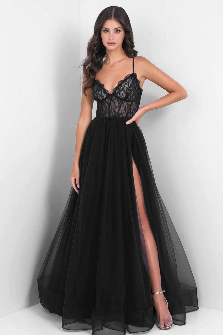 Dani Gown - Black - Lace & Tulle A-line Dress - Glamourous Grace