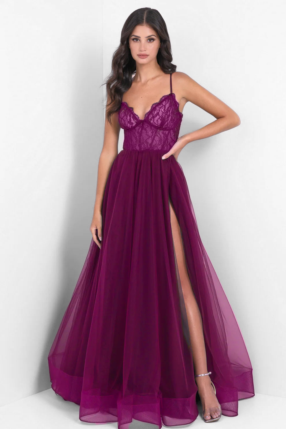 Dani Gown - Mulberry - Lace & Tulle A-line Dress - Glamourous Grace