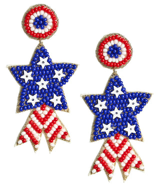 Blue Star Beaded Earrings - RED WHITE & BLUE - Glamourous Grace