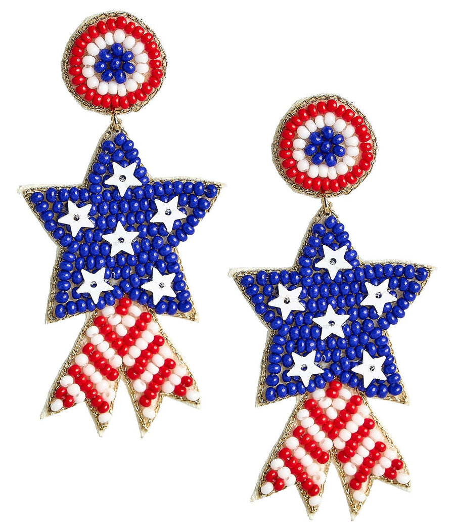 Blue Star Beaded Earrings - RED WHITE & BLUE - Glamourous Grace