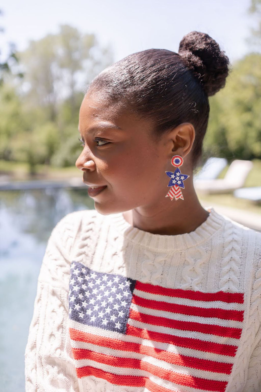Blue Star Beaded Earrings - RED WHITE & BLUE - Glamourous Grace